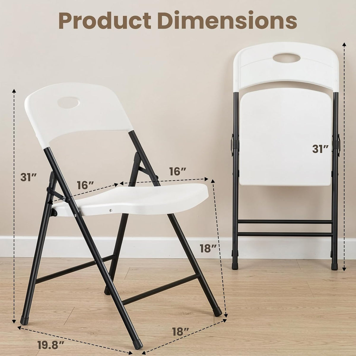 4 PCS White Heavy‑Duty Plastic Folding Chairs