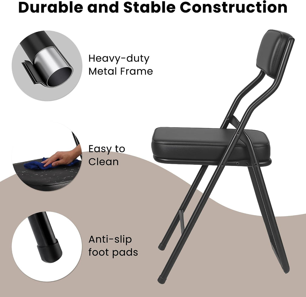4 Pack Black Padded Folding Chairs
