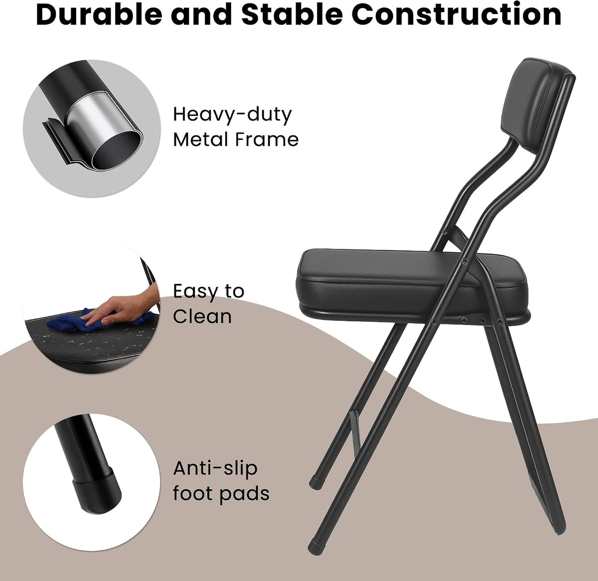 4 Pack Black Padded Folding Chairs