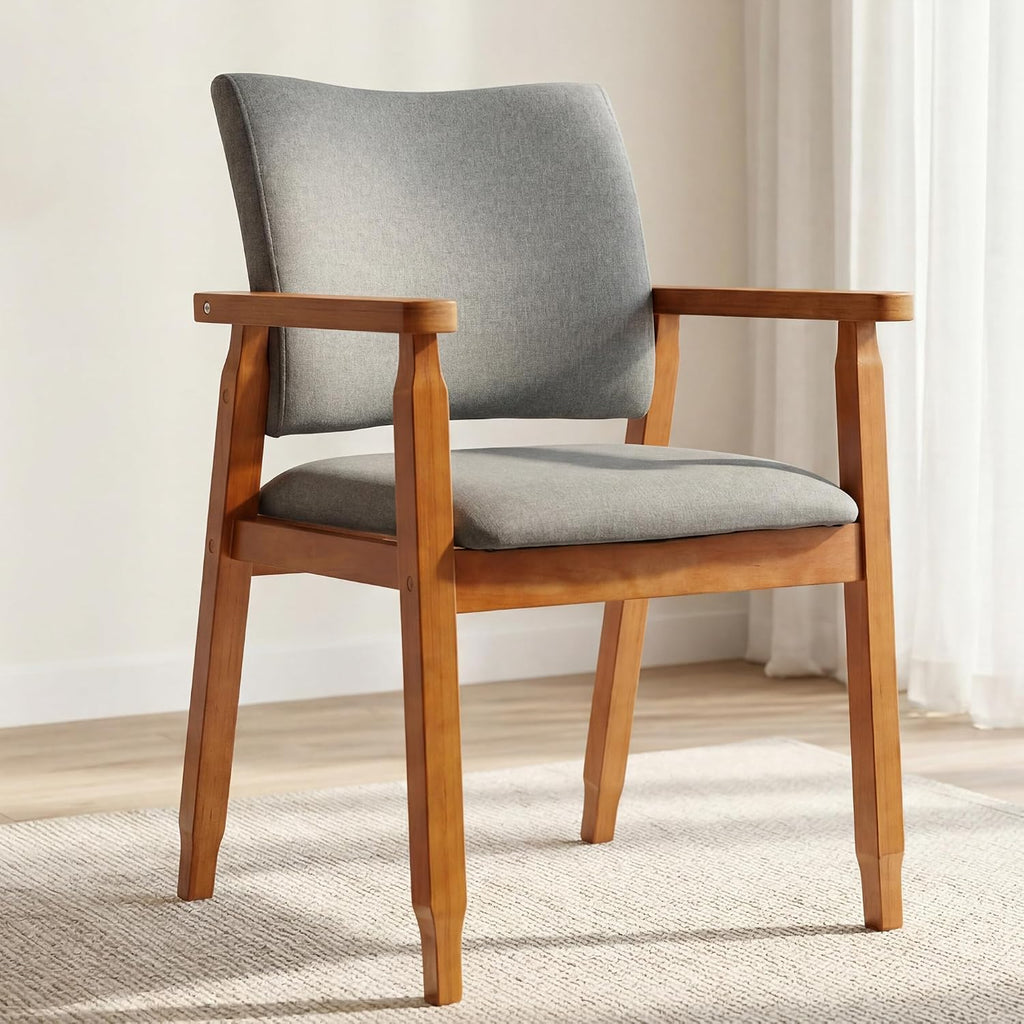 1 Pack Grey Linen Dining Armchair Solid Wood Frame