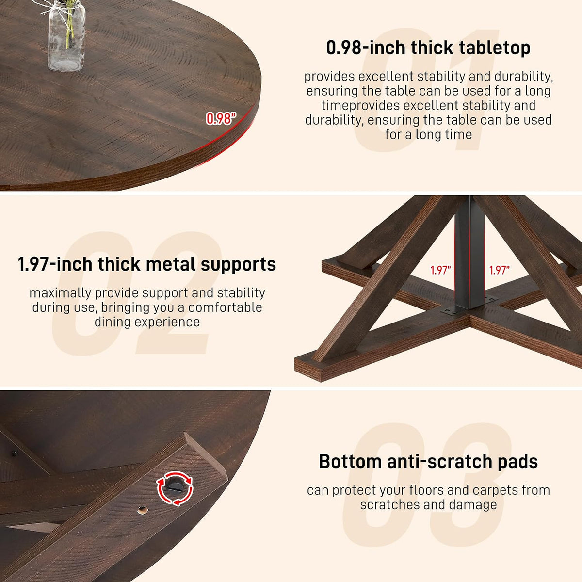 47" Brown Rustic Round Wood Dining Table