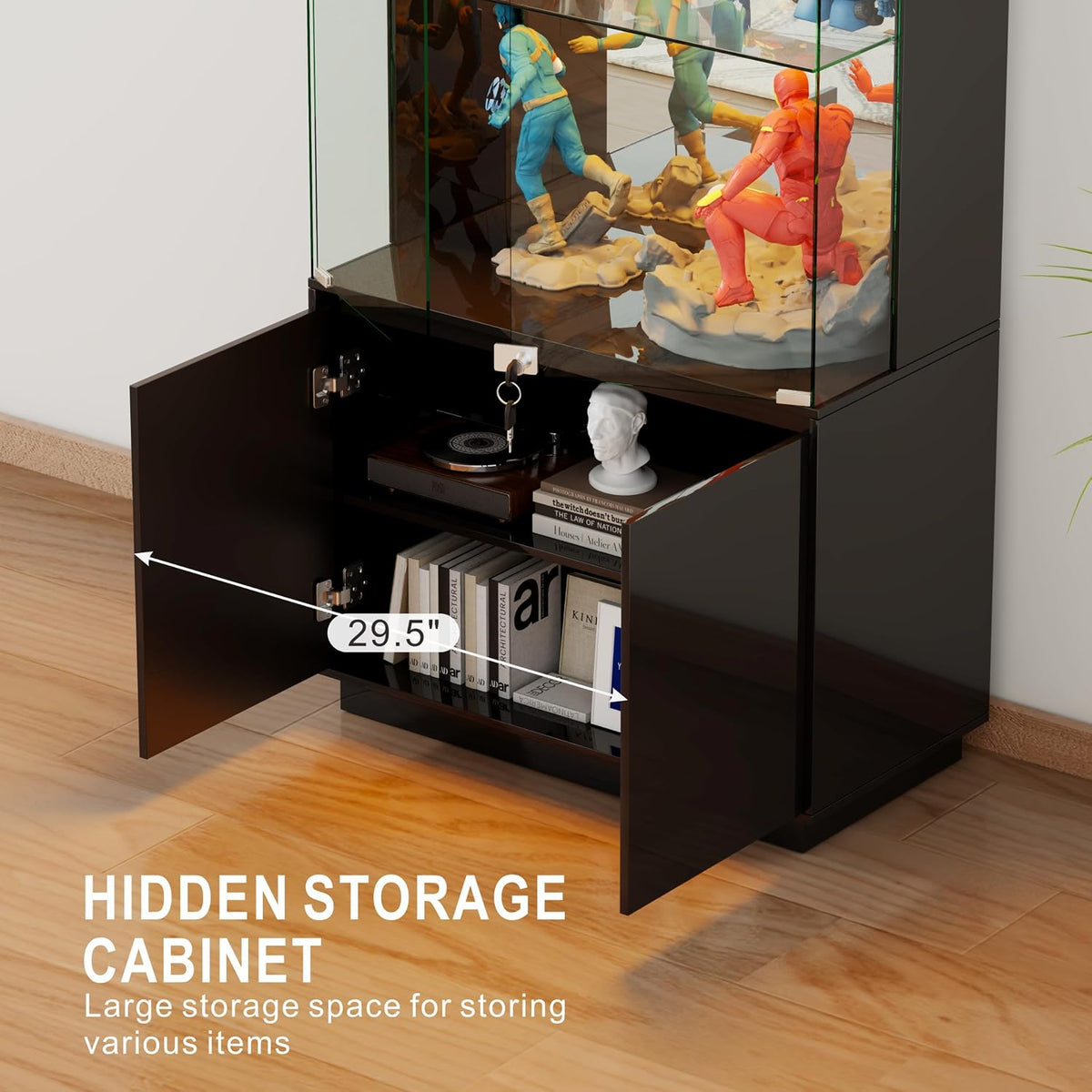 Black Tall Glass Display Cabinet with LED Sensor Light