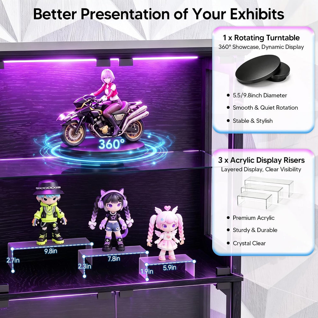 4‑Tier Glass Door Display Cabinet with RGB Lights
