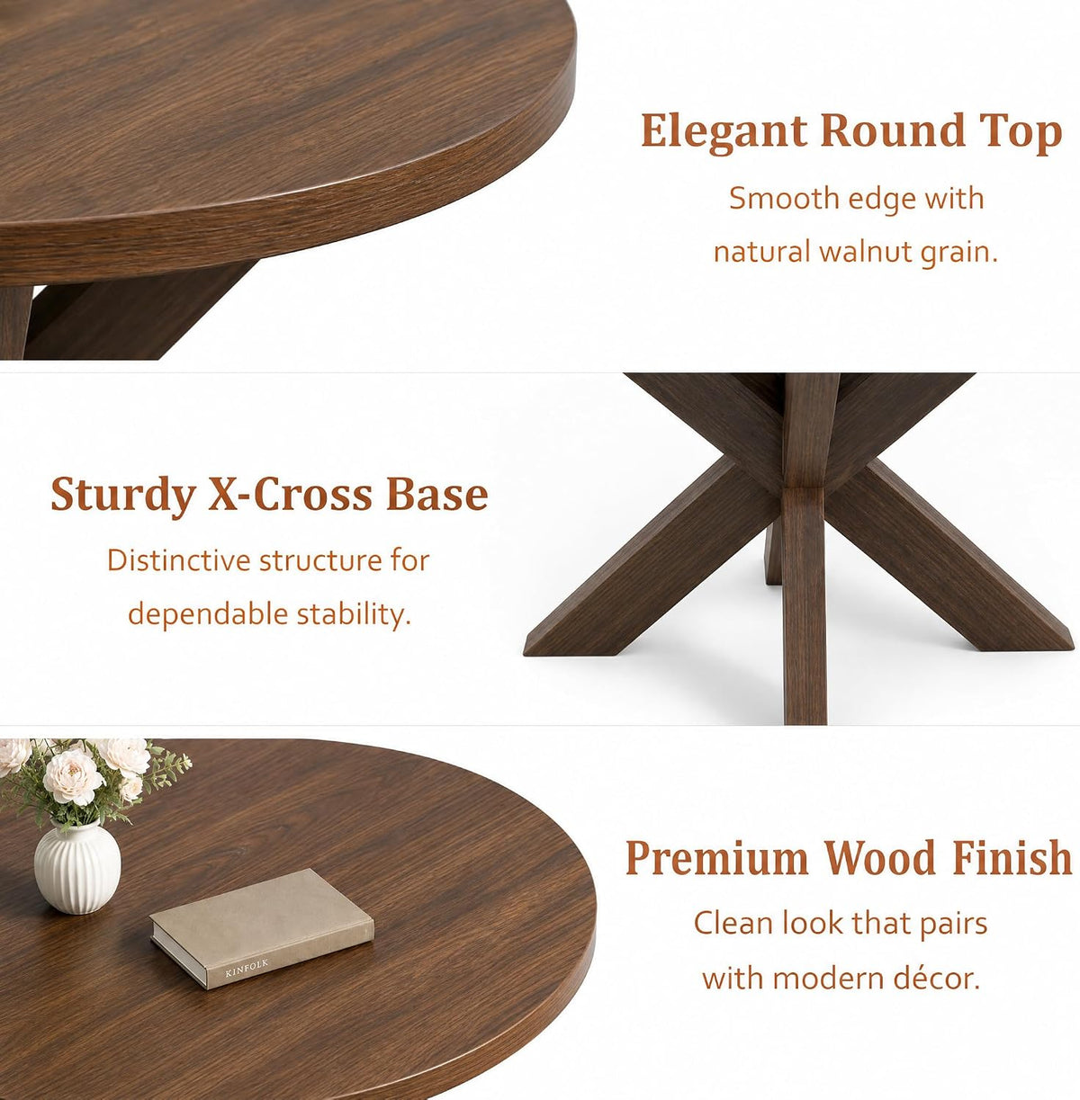 47" Round Wood Dining Table with X‑Leg Base