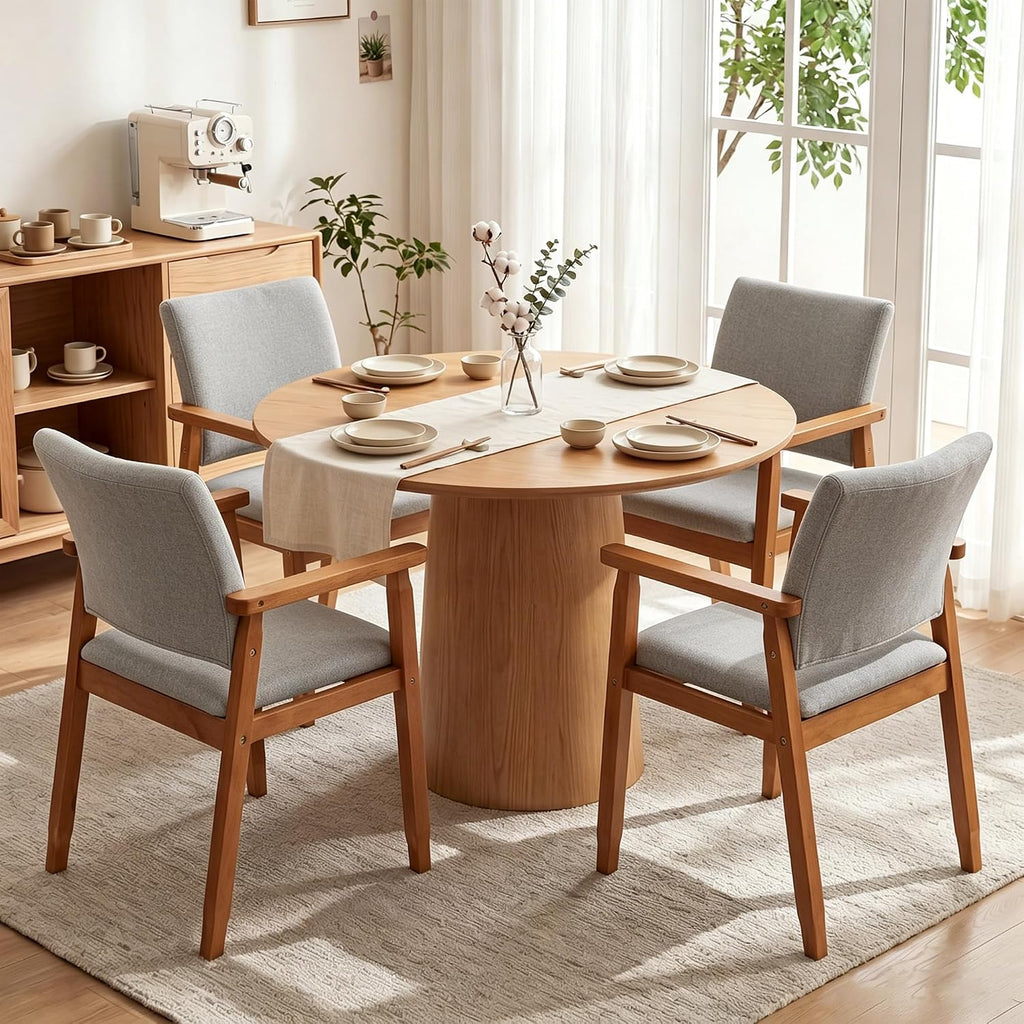 1 Pack Grey Linen Dining Armchair Solid Wood Frame