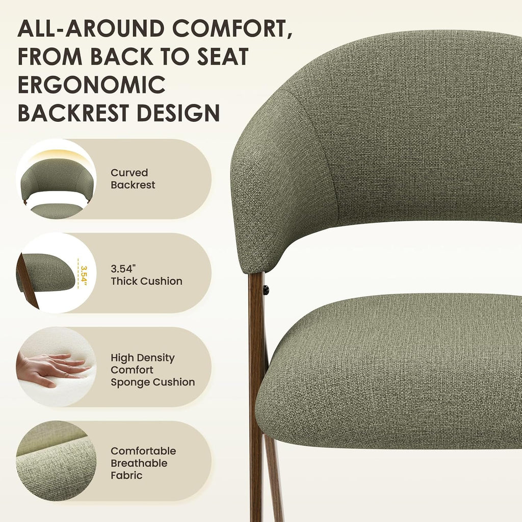 2 Pack Green Open‑Back Dining Chairs with Iron Legs