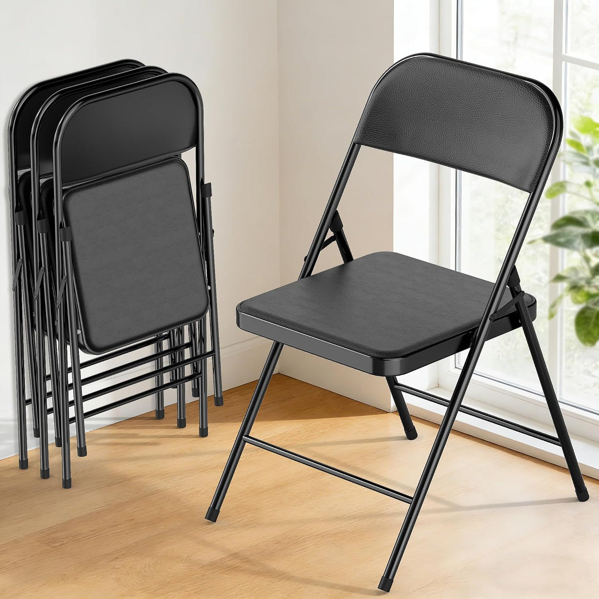 4 Pack Black Padded Metal Folding Chairs