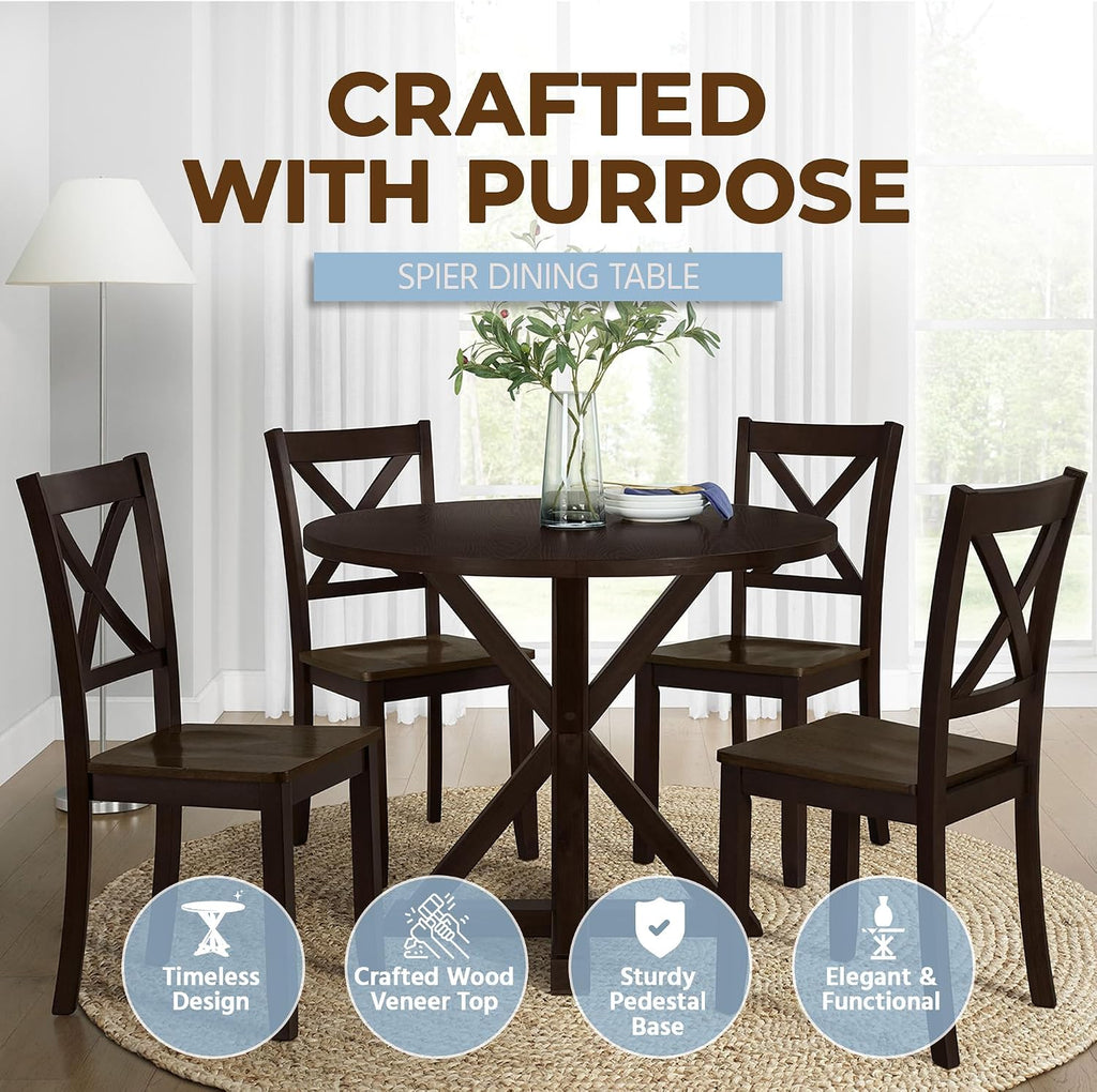 Dark Brown Round Dining Table with Pedestal Base