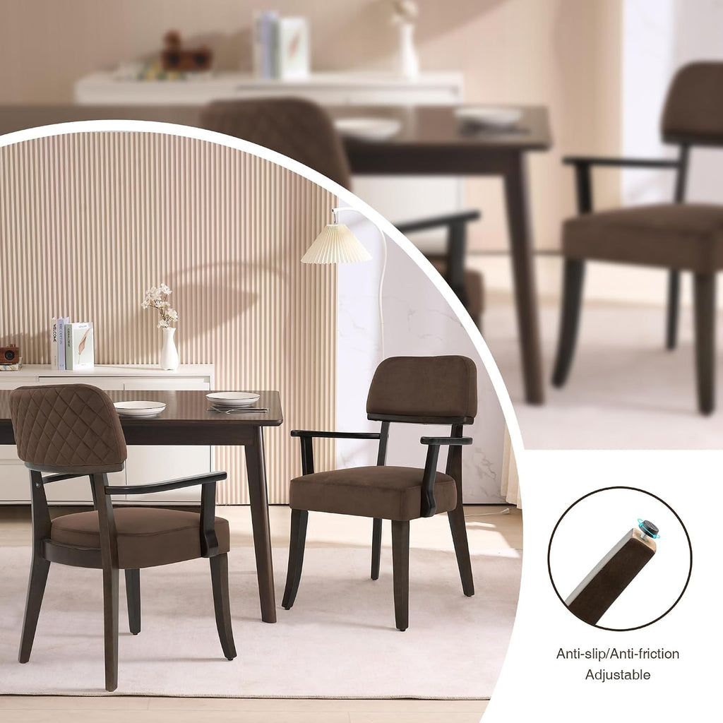 Brown Velvet Dining Chairs with Arms