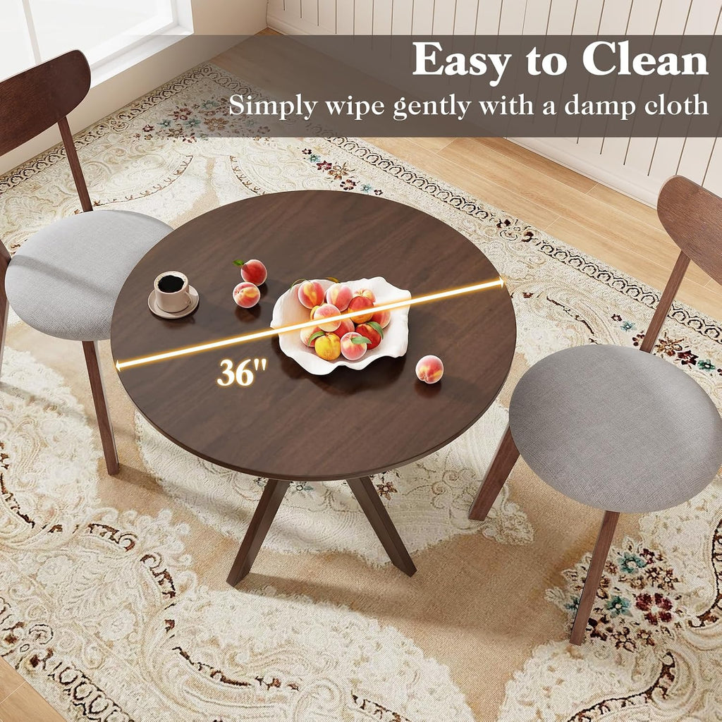Brown Round Dining Table with Rubber Wood Legs