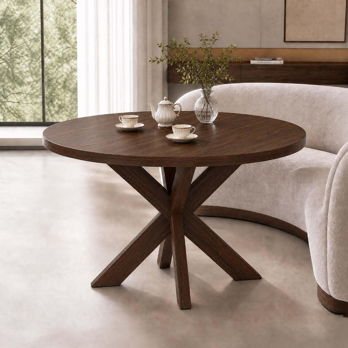 47" Round Wood Dining Table with X‑Leg Base