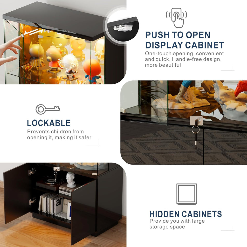 Black Tall Glass Display Cabinet with LED Sensor Light