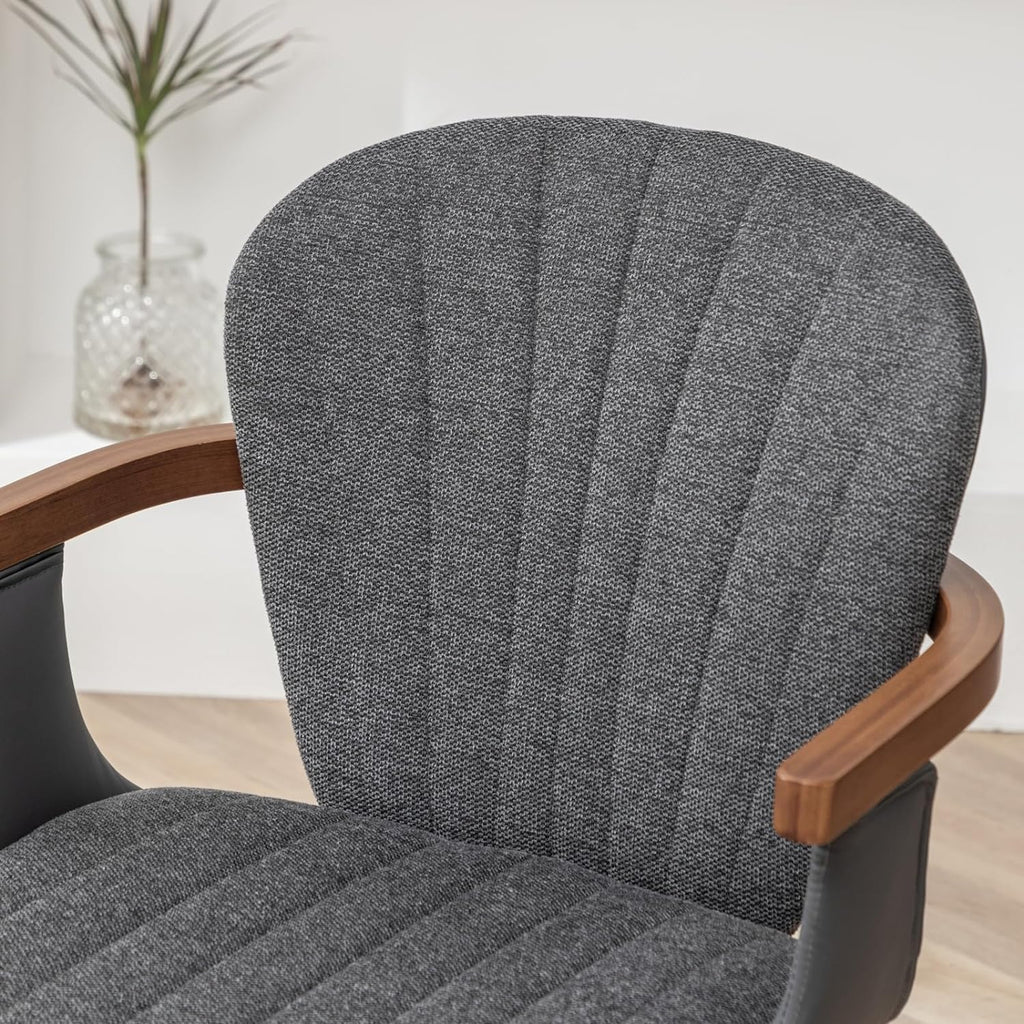 2 Pack Gray Fabric Swivel Dining Chairs with Bamboo Legs
