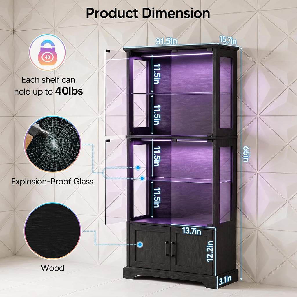 4‑Tier Glass Door Display Cabinet with RGB Lights