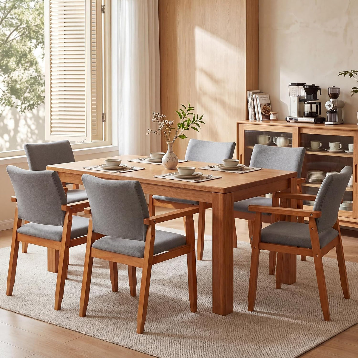 1 Pack Grey Linen Dining Armchair Solid Wood Frame