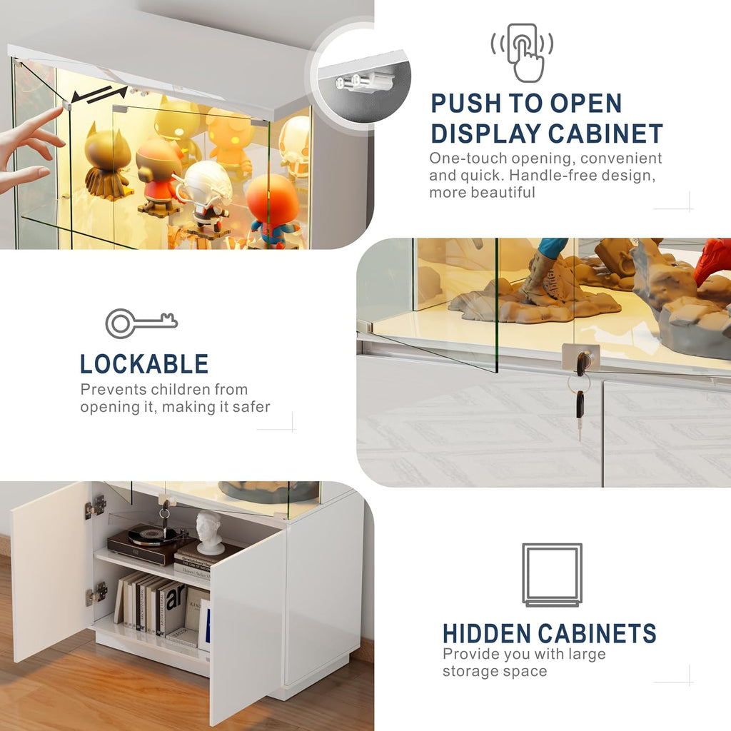 71" Lockable Glass Display Cabinet with LED Sensor