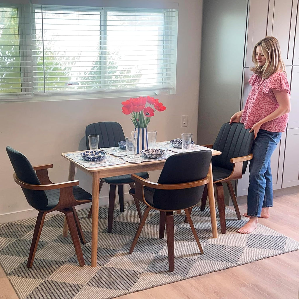 Walnut Swivel Mid‑Century Dining Chairs with Arms