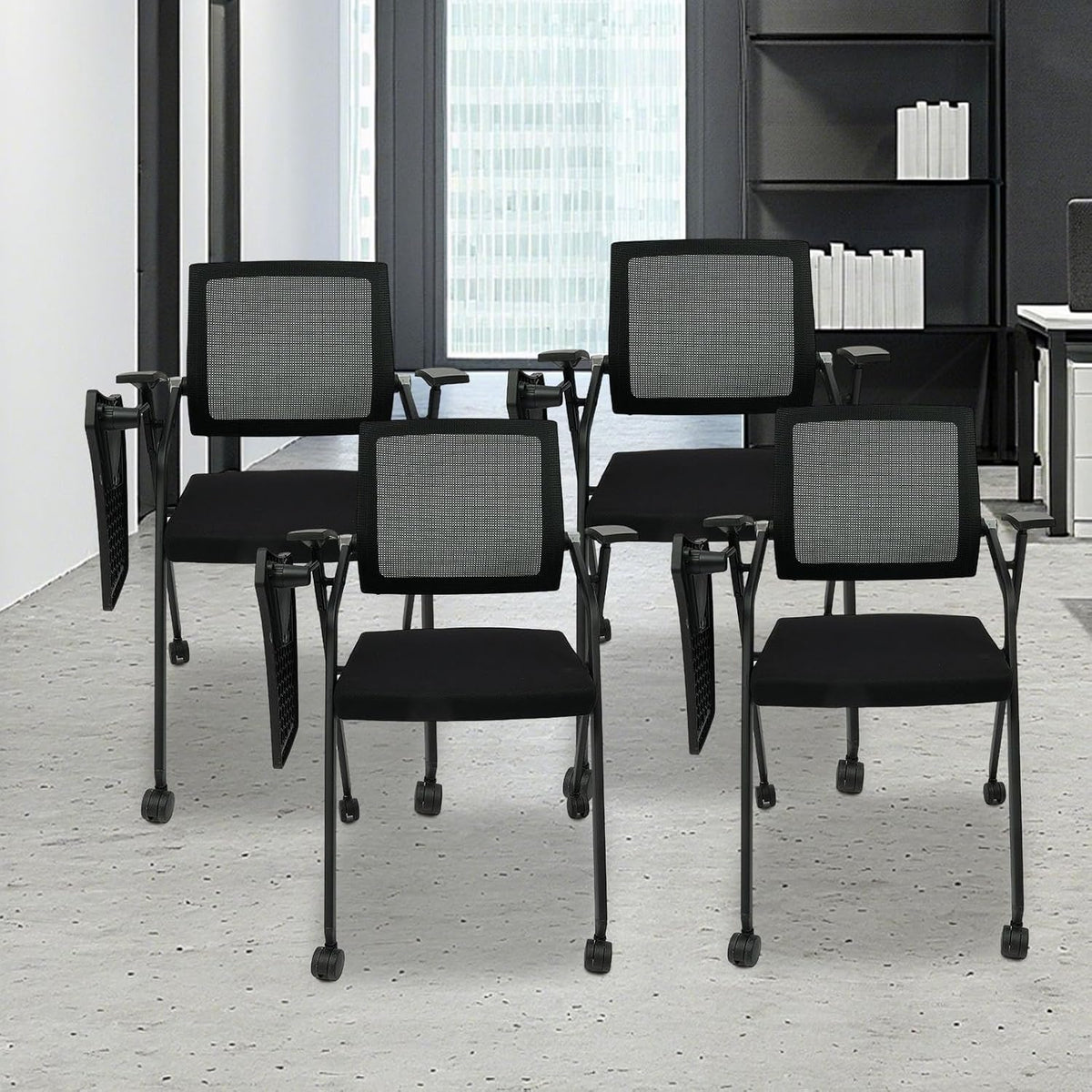 4 Pack Wheeled Foldable Chairs With Writing Board
