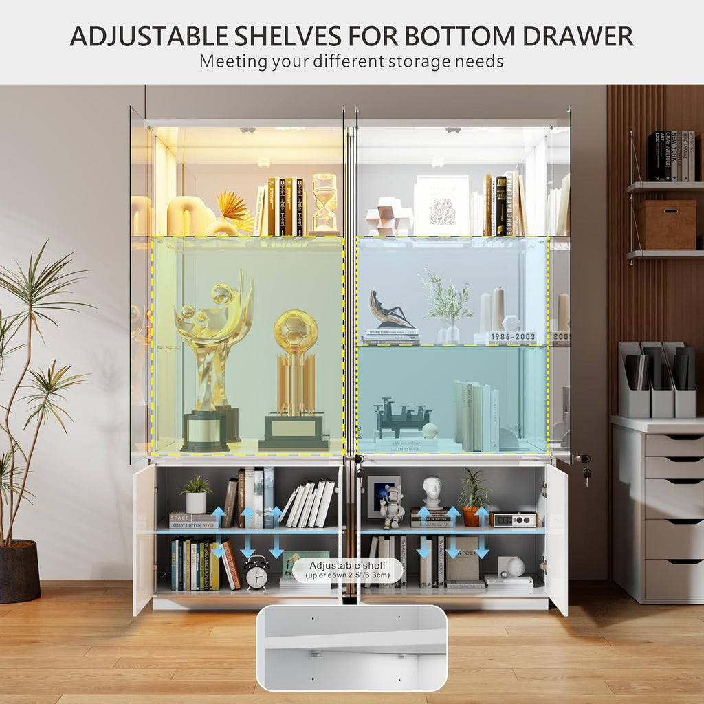 71" Lockable Glass Display Cabinet with LED Sensor