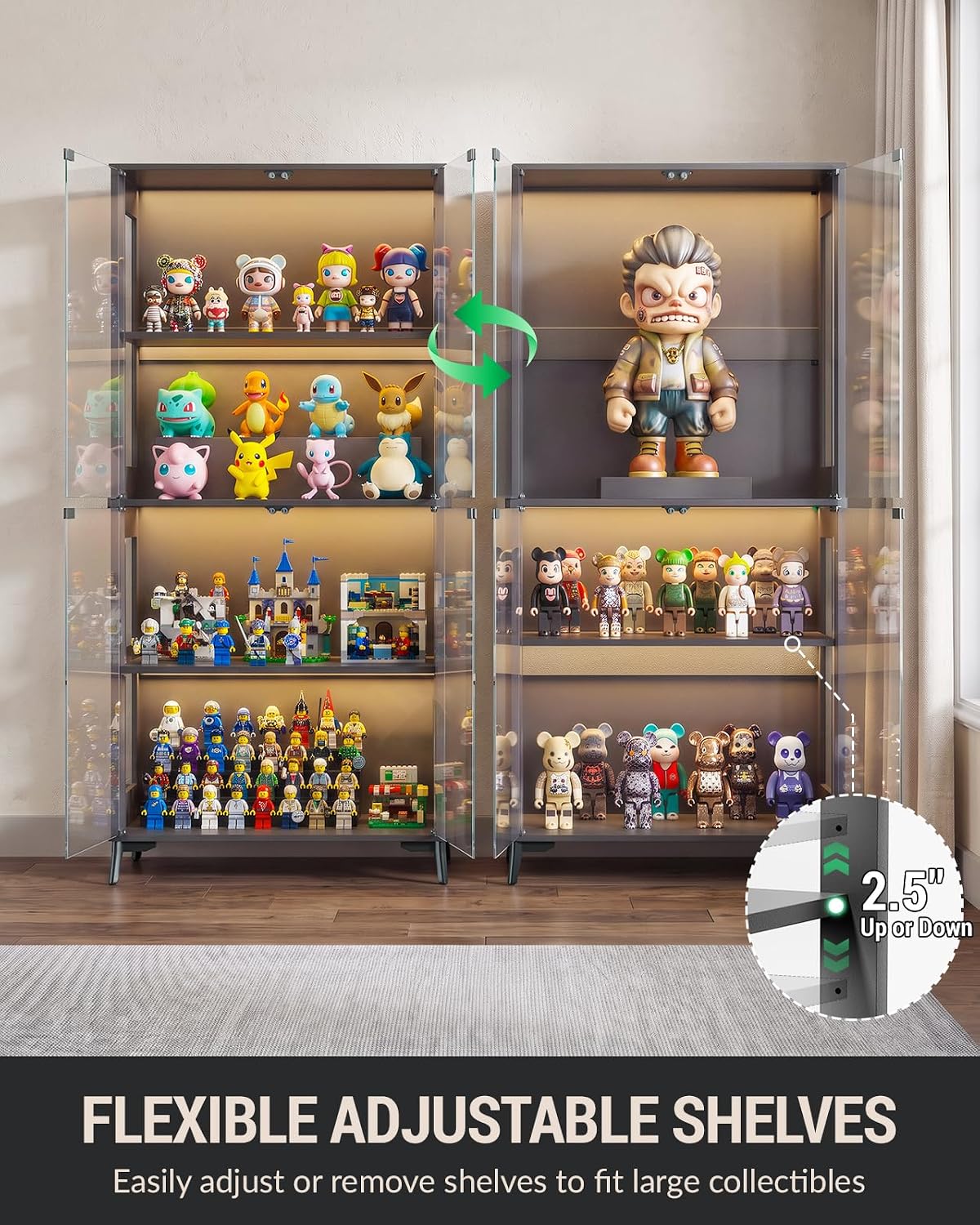 4‑Tier Glass Display Cabinet with RGB LED Lights