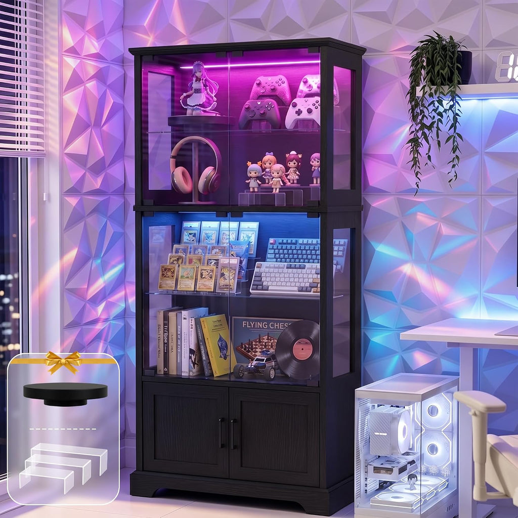 4‑Tier Glass Door Display Cabinet with RGB Lights