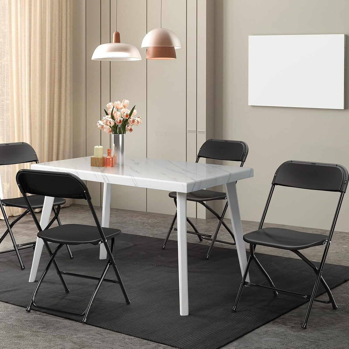 4 Pack Black Plastic Steel Folding Chairs