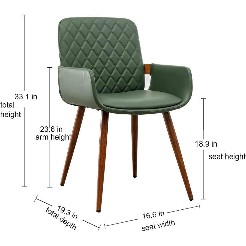 2 Pack Green Faux Leather Dining Chairs with Metal Legs