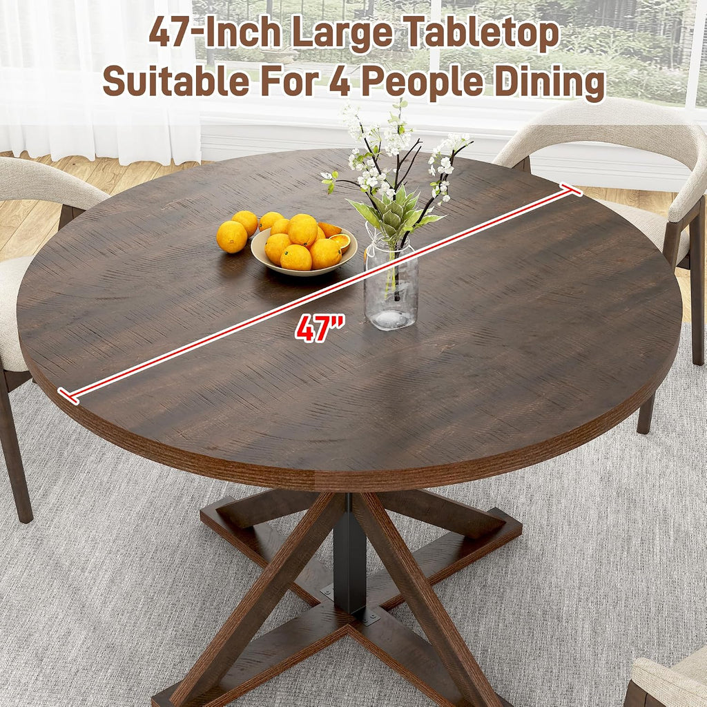 47" Brown Rustic Round Wood Dining Table