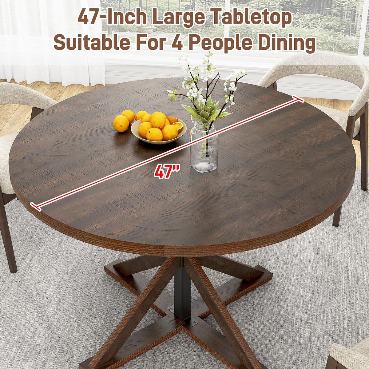 47" Brown Rustic Round Wood Dining Table
