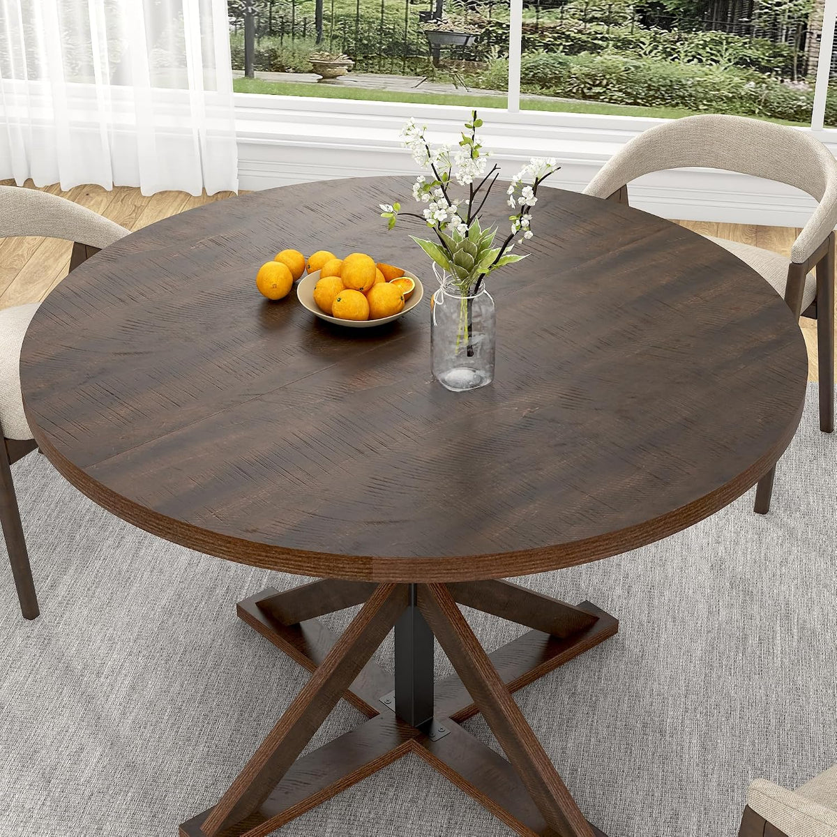 47" Brown Rustic Round Wood Dining Table