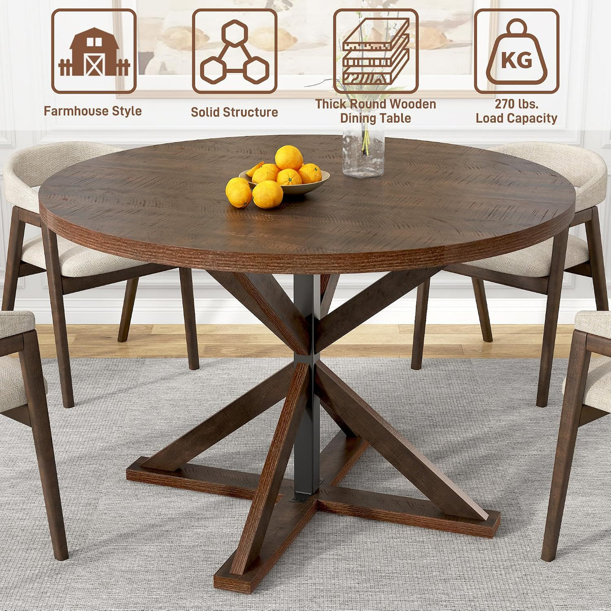 47" Brown Rustic Round Wood Dining Table