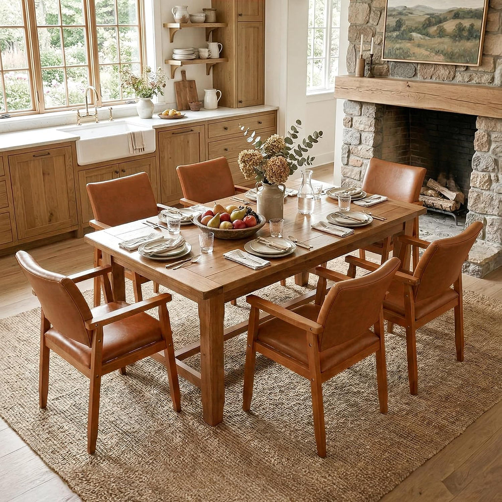 1 Pack Brown PU Leather Dining Armchairs Wood Frame