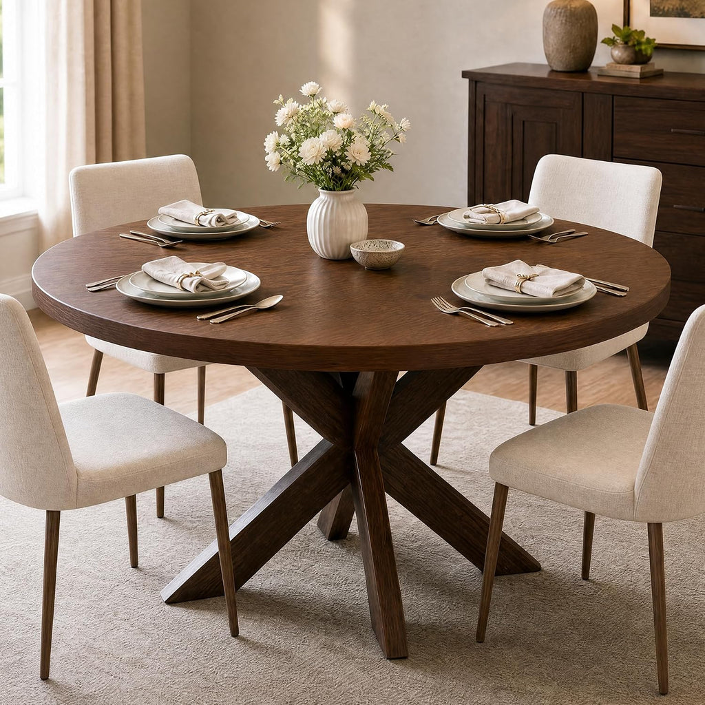 47" Round Wood Dining Table with X‑Leg Base