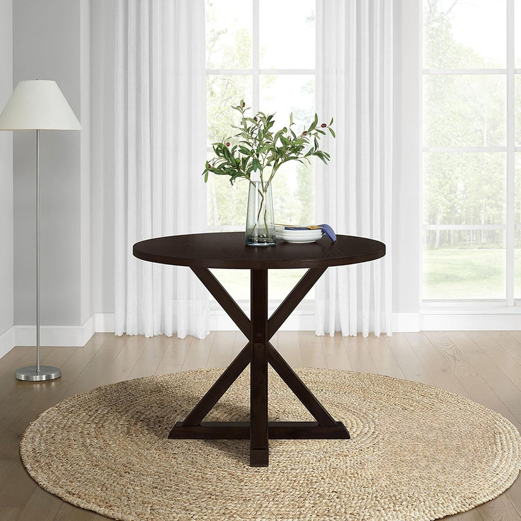 Dark Brown Round Dining Table with Pedestal Base