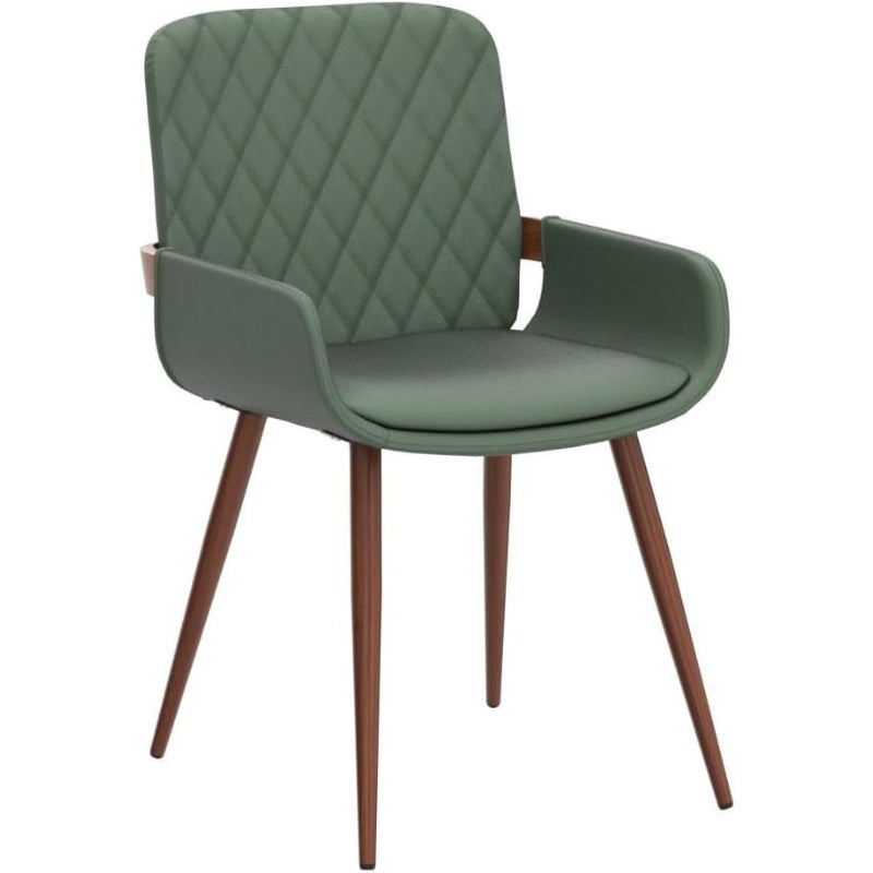 2 Pack Green Faux Leather Dining Chairs with Metal Legs
