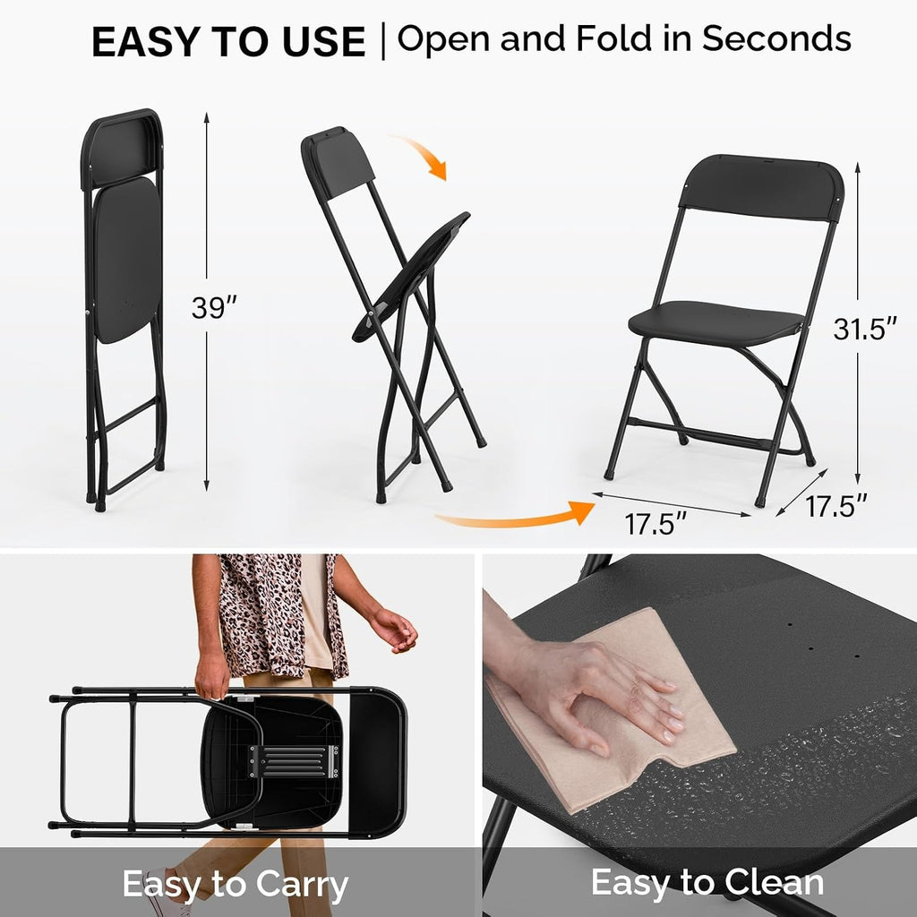 4 Pack Black Plastic Steel Folding Chairs