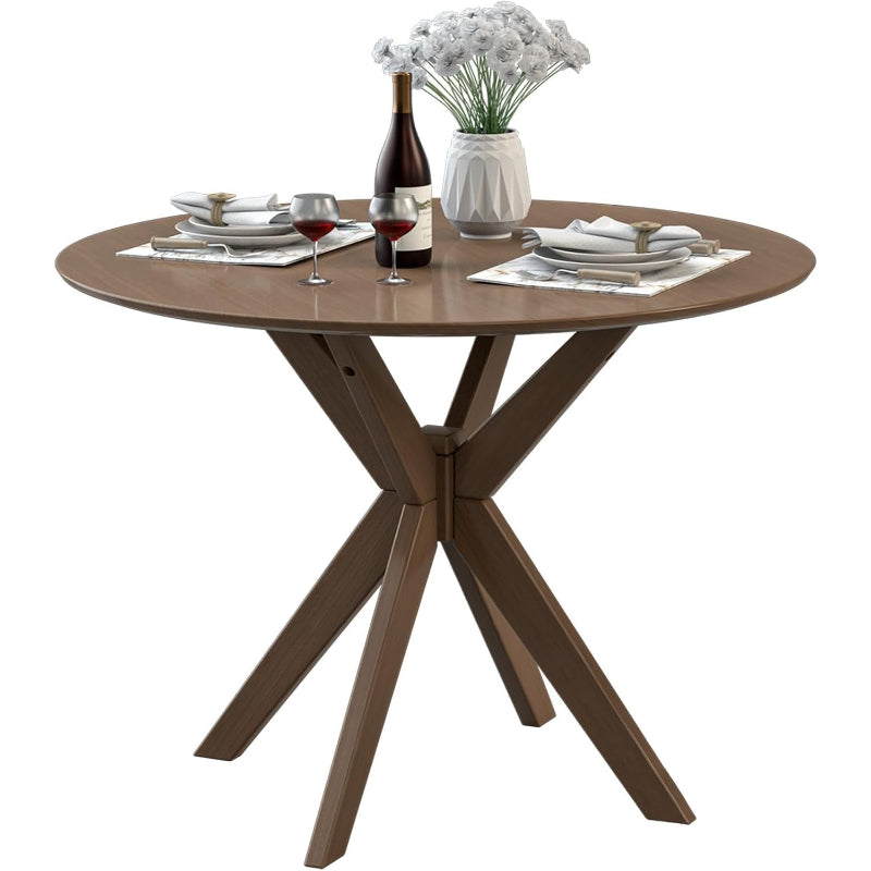 Brown Round Dining Table with Rubber Wood Legs