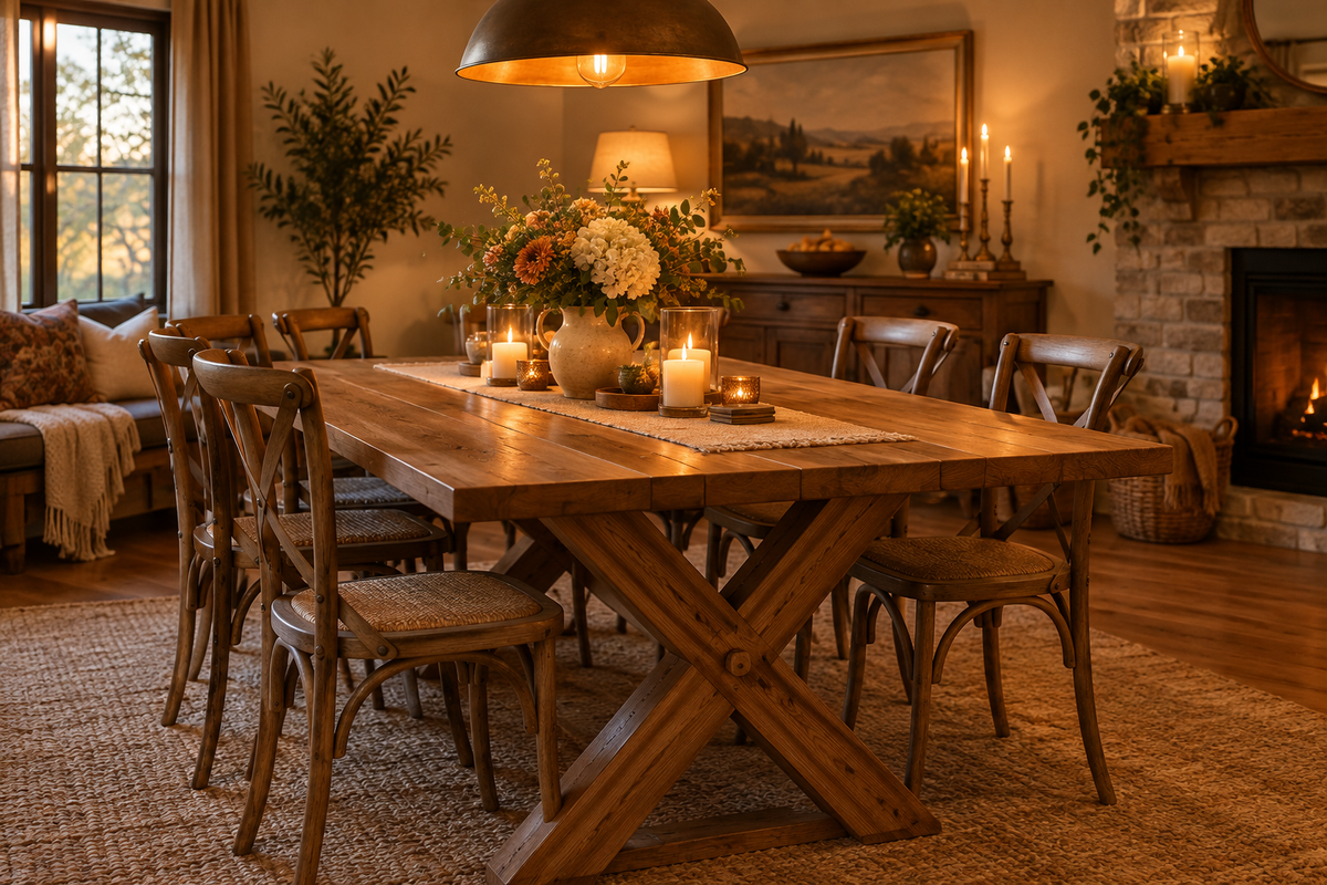 Cross-Leg Solid Wood Dining Table