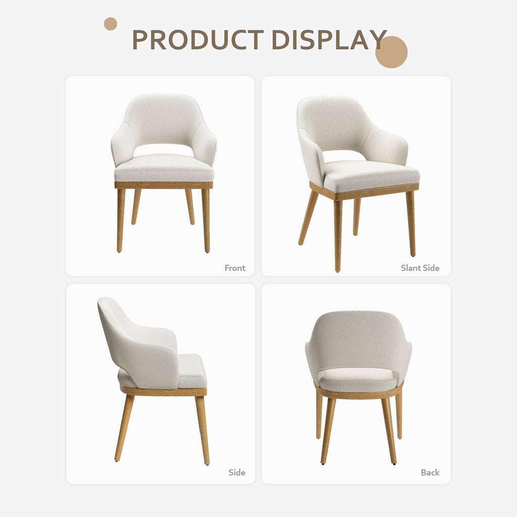 2 Pack Beige Fabric Open‑Back Wooden Dining Chairs