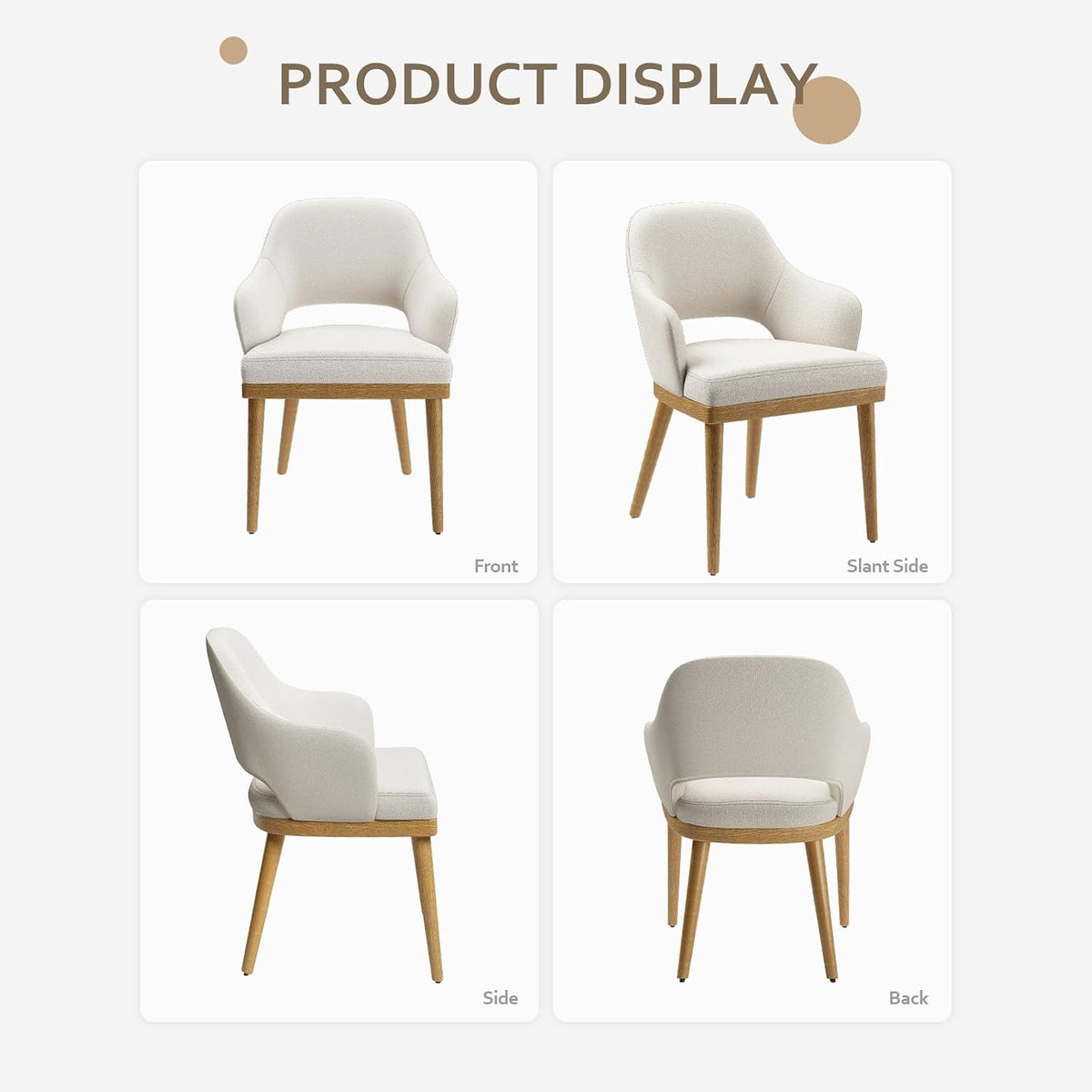 2 Pack Beige Fabric Open‑Back Wooden Dining Chairs