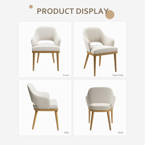 2 Pack Beige Fabric Open‑Back Wooden Dining Chairs
