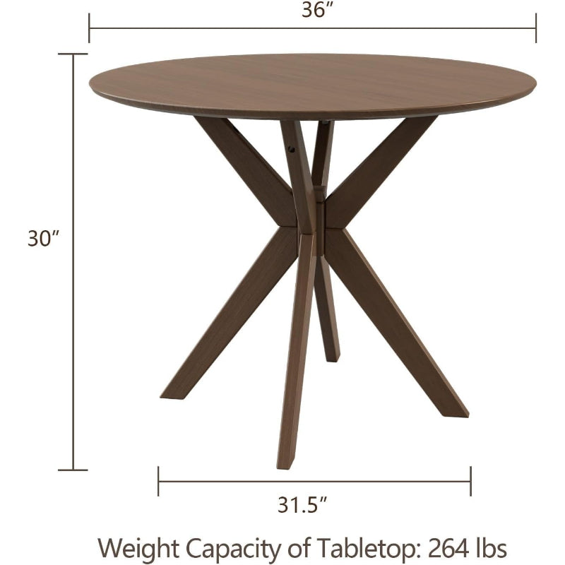 Brown Round Dining Table with Rubber Wood Legs