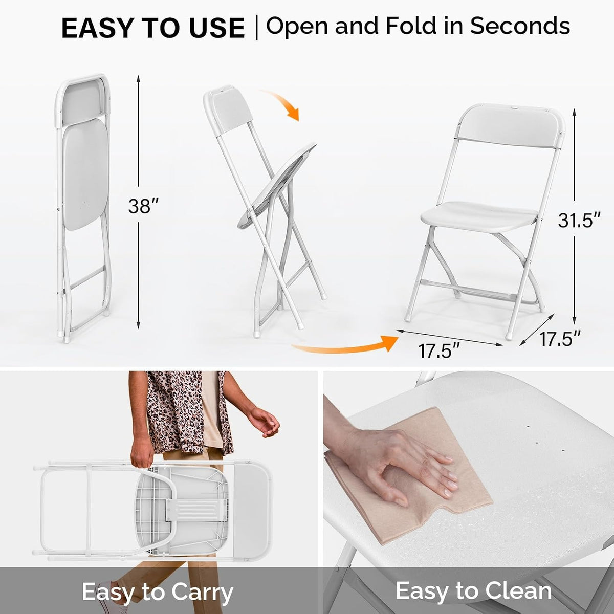 4 Pack White Plastic Steel Folding Chairs