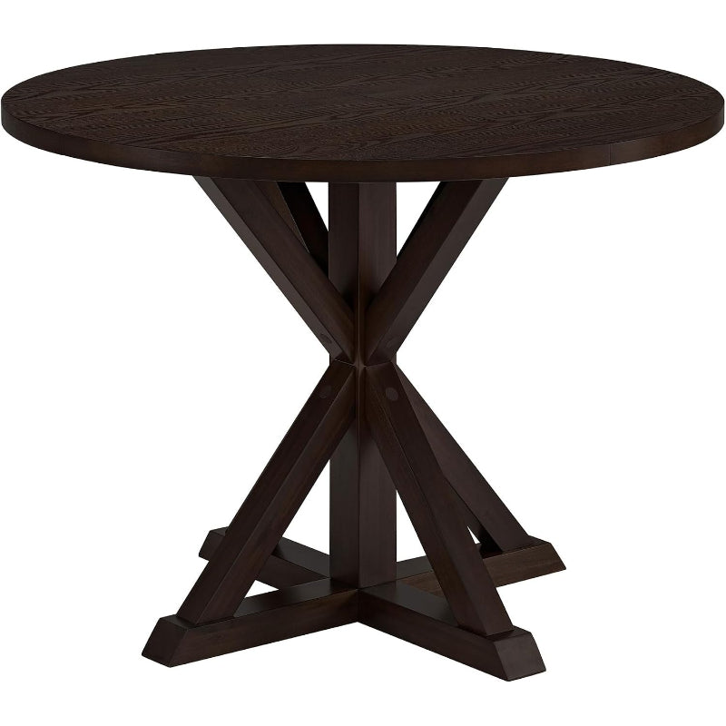 Dark Brown Round Dining Table with Pedestal Base