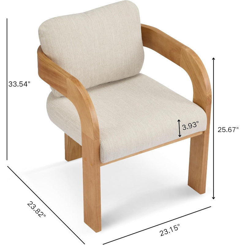 2 Pack Beige Cushion Curved‑Back Solid Wood Dining Chairs